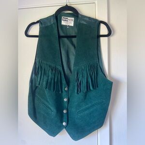 Mona Mode Vintage Genuine Leather green tassel vest